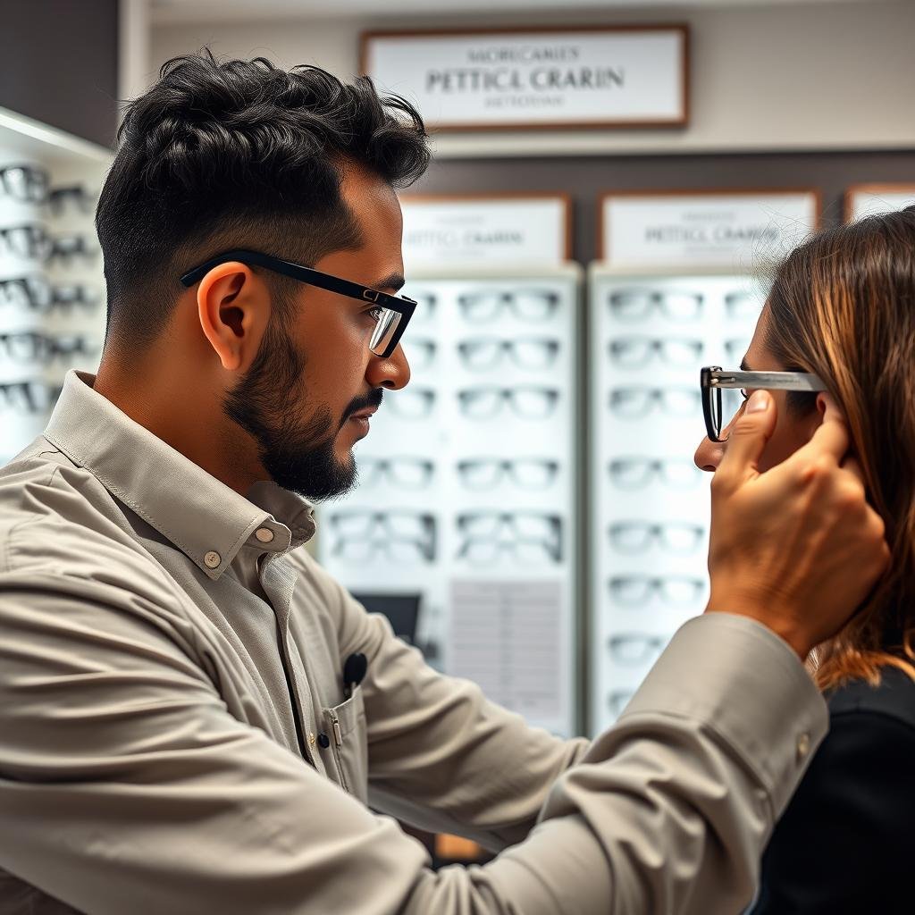 Opticien certifié ajustant des lunettes de vue
