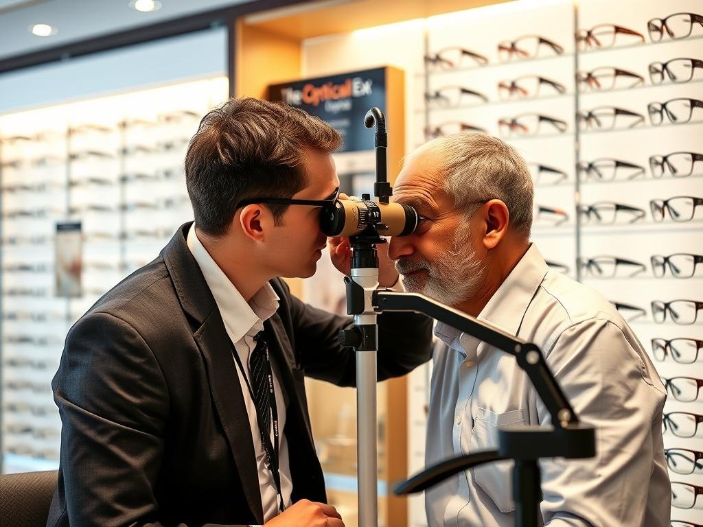 Personne consultant un opticien pour des lunettes de vue