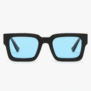 Lunettes de Soleil Unisexe Carrées Monture Noire Verres Bleus