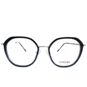 Lunettes de vue œil de chat noires avec branches fines métalliques argentées et pont fin, style élégant.