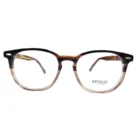 Lunettes homme marron rectangulaires en plastique, effet translucide et branches avec accents dorés, vues multiples.