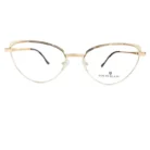 Vue multi-angles de lunettes œil de chat dorées, branches fines, plaquettes ajustables et extrémités noires, style pro.