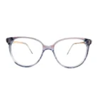 Présentation de lunettes œil de chat transparent, montrant plusieurs angles avec branches fines et pont central droit.