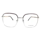 Lunettes rectangulaires transparentes avec accents bruns et éléments en métal, monture fine et branches légères, plusieurs angles.