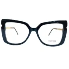 Présentation de lunettes œil de chat noires avec branches dorées ornées, montrées sous plusieurs angles pour voir la forme et l’épaisseur.