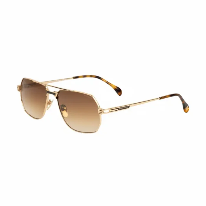 Acheter lunette de soleil dorées rectangulaires Acheter lunette de soleil à monture fine en métal doré, verres rectangulaires dégradés et branches renforcées.