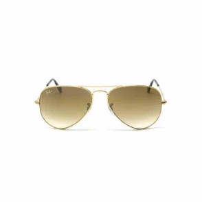 Aviator lunette de soleil à monture métallique dorée, verres marron dégradés en goutte d’eau, plaquettes réglables.