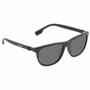 Burberry lunettes de soleil avec monture en plastique noir, verres rectangulaires foncés et branches fines marquées BURBERRY.