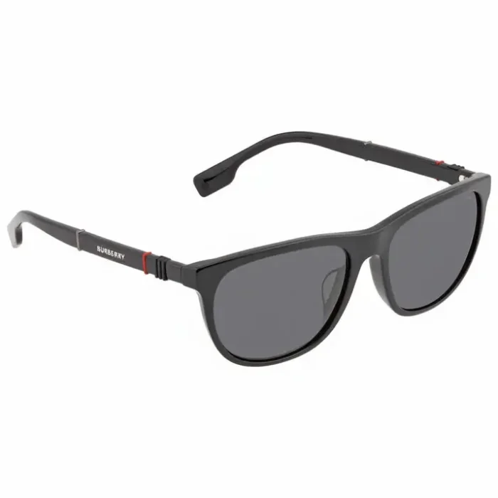 Burberry lunettes de soleil noires rectangulaires Burberry lunettes de soleil avec monture en plastique noir, verres rectangulaires foncés et branches fines marquées BURBERRY.