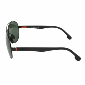 Carrera lunette de soleil à monture métallique sombre, verres ovales teintés, branches noires avec accents rouges.