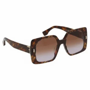 Fendi lunette de soleil carrées à monture écaille de tortue et grands verres dégradés brun clair à foncé.