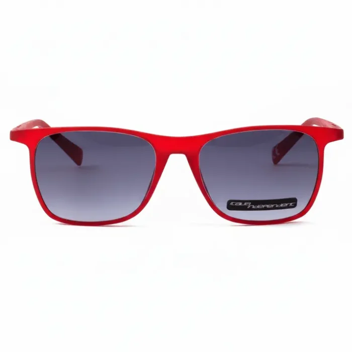 Italia Independent lunettes de soleil rouges rectangulaires avec verres noirs et logo sur le verre droit.