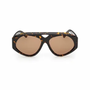 Lunette de soleil Emilio Pucci à monture épaisse écaille de tortue marron, verres marron asymétriques avec logo Pucci.
