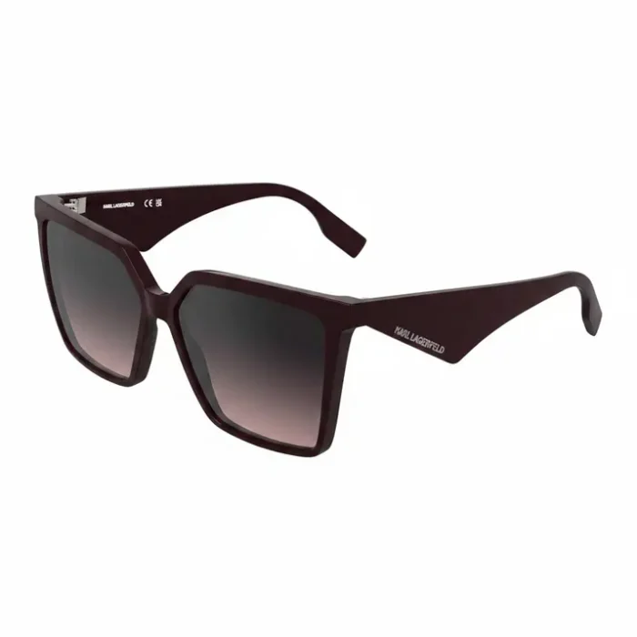 Lunette de soleil Karl Lagerfeld à monture épaisse sombre brillante, verres teintés dégradés et logo sur les branches.