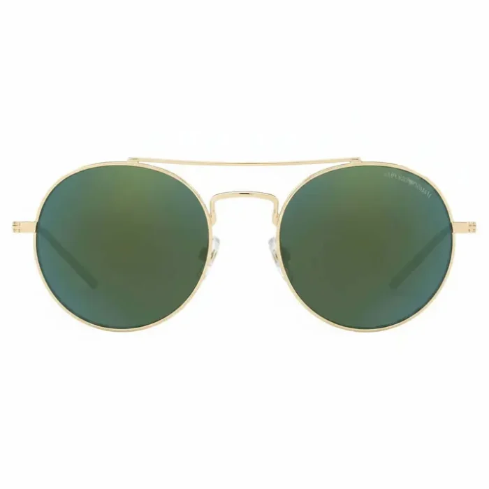 Lunette de soleil homme Giorgio Armani verres ronds Lunette de soleil homme Giorgio Armani avec verres ronds vert foncé, monture dorée fine, double pont et plaquettes réglables.