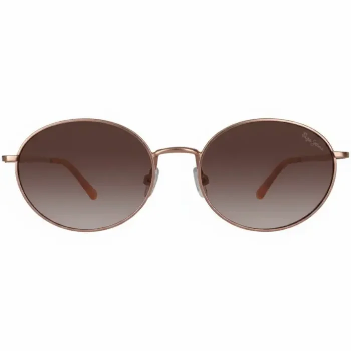 Pepe Jeans lunettes de soleil en métal marron avec verres ovales foncés dégradés et branches fines.
