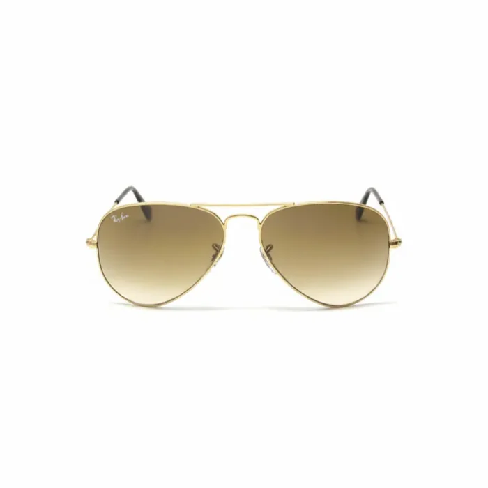 Ray Ban lunette de soleil aviator dorées dégradées Ray Ban lunette de soleil aviator à monture métallique dorée, verres bruns dégradés et branches fines avec embouts noirs.