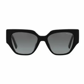 Vogue lunettes de soleil à monture épaisse noire, forme carrée aux angles arrondis, verres dégradés noir à gris.