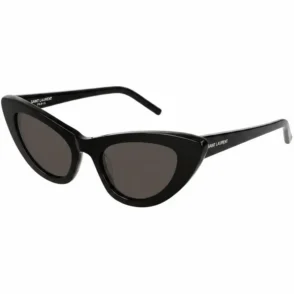 Yves Saint Laurent lunette de soleil cateye noire en plastique, verres teintés et logo SAINT LAURENT PARIS sur la branche.