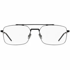 Cadre lunette de vue homme rectangulaire en métal noir avec barre supérieure, plaquettes silicone et branches fines.