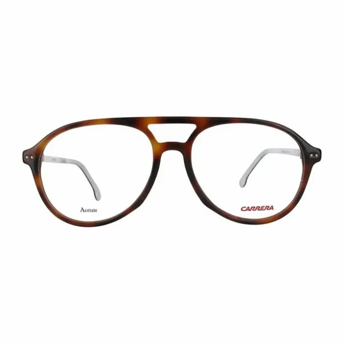 Carrera lunette de vue arrondie en acétate écaille de tortue brun, pont nasal avec ouverture et logo CARRERA sur la branche.
