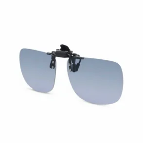 Clips solaires pour lunettes avec deux verres teintés rectangulaires et une pince métallique centrale à fixer sur la monture.