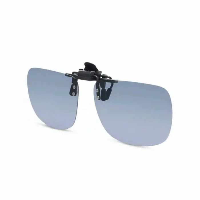 Clips solaires pour lunettes rectangulaires à pince Clips solaires pour lunettes avec deux verres teintés rectangulaires et une pince métallique centrale à fixer sur la monture.