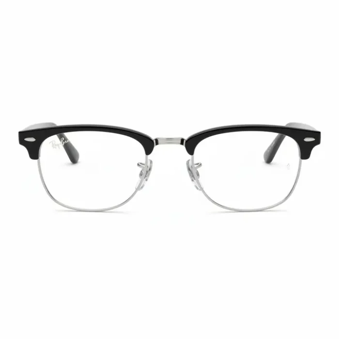 Clubmaster lunette de vue rétro élégante Clubmaster lunette de vue avec monture supérieure épaisse sombre, bas en métal fin, plaquettes transparentes et branches effilées.