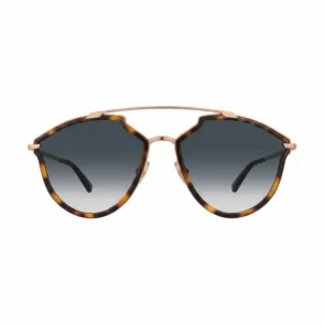 Dior lunette de soleil femme avec monture métallique angulaire, détails marron et verres sombres dégradés.