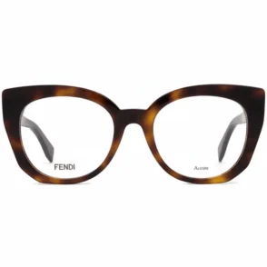 Fendi lunettes de vue femme en acétate, forme papillon, motif écaille brune, verres transparents et logo sur branche.