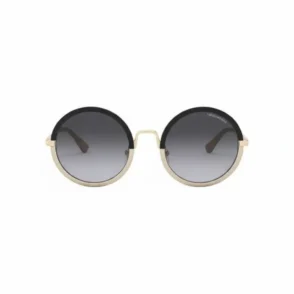 Giorgio Armani lunettes de soleil femme rondes, monture bicolore noir et or, verres dégradés foncé à clair, pont métal fin.