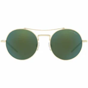 Giorgio Armani lunettes de soleil homme avec verres ronds verts, monture fine dorée à double pont et plaquettes ajustables.