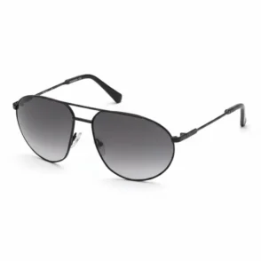 Guess lunette de soleil homme style aviateur avec verres foncés et monture métallique noire à plaquettes réglables.