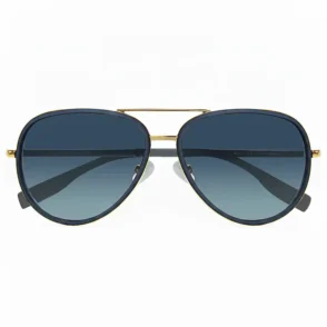 Hugo Boss lunette de soleil homme style aviateur en métal doré, verres bleu foncé dégradés, branches noires.