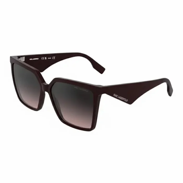 Karl Lagerfeld lunettes de soleil carrées à monture épaisse noire, verres teintés dégradés et logo sur les branches.