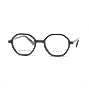 Lunettes de vue à monture octogonale épaisse et foncée, verres transparents, illustrant la tendance des lunettes de vue.