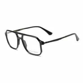 Les lunettes de vue pour homme à monture noire en plastique, verres transparents et forme rectangulaire légèrement arrondie.
