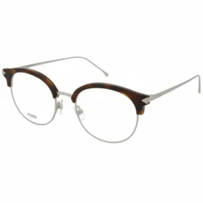 Lunette Fendi de vue rétro avec monture supérieure marron écaille et bas en métal argenté, verres transparents.