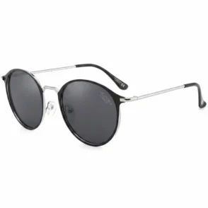 Lunette de soleil Lee Cooper avec monture métallique fine, verres ronds teintés foncés et plaquettes nasales en silicone.