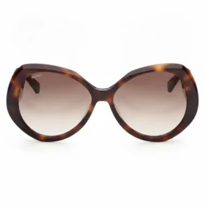 Lunette de soleil Max Mara femme à monture ronde épaisse écaille, verres dégradés et logo Max Mara sur la branche.