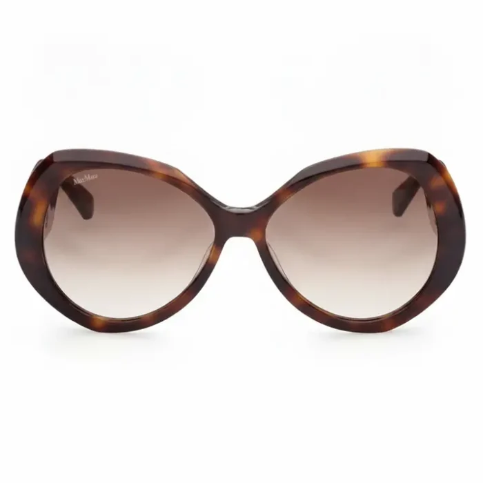 Lunette de soleil Max Mara femme écaille ronde Lunette de soleil Max Mara femme à monture ronde épaisse écaille, verres dégradés et logo Max Mara sur la branche.