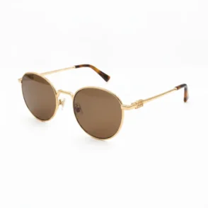 Lunette de soleil Miu Miu vue de face, monture élégante et verres teintés, posée sur une surface claire.