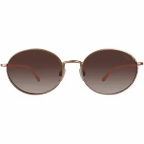 Lunette de soleil Pepe Jeans ovale en métal marron, verres dégradés brun, plaquettes nasales transparentes, style moderne.