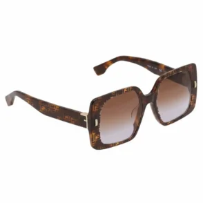 Lunette de soleil femme Fendi oversize carrée, monture épaisse imprimée, verres dégradés et détail métallique sur les côtés.