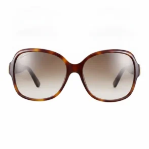 Lunette de soleil femme Gucci à monture écaille marron large, verres dégradés brun foncé à clair, branches épaisses.