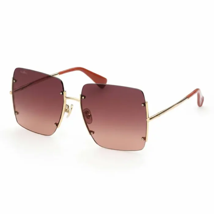 Lunette de soleil femme tendance avec monture fine en métal doré et verres carrés dégradés, sans contour visible.