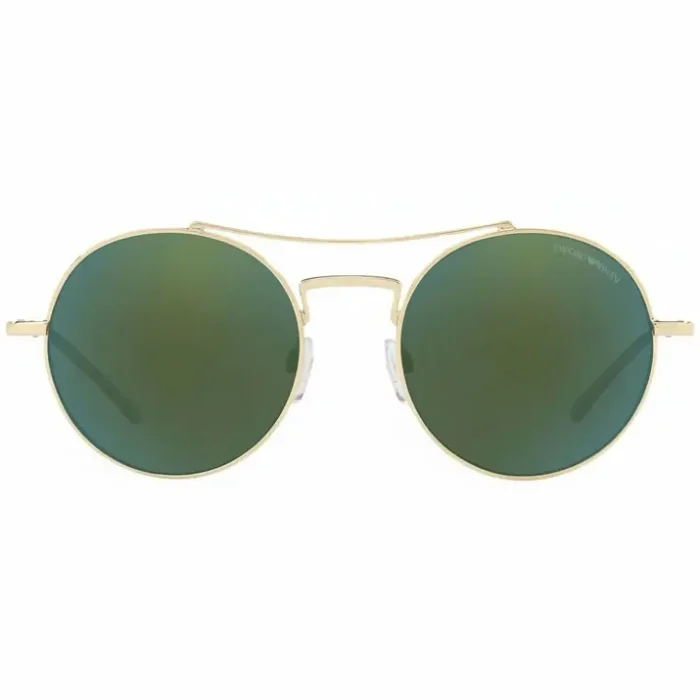 Lunette de soleil homme Emporio Armani ovale Lunette de soleil homme Emporio Armani ovale, monture métal doré à double pont et verres verts teintés.