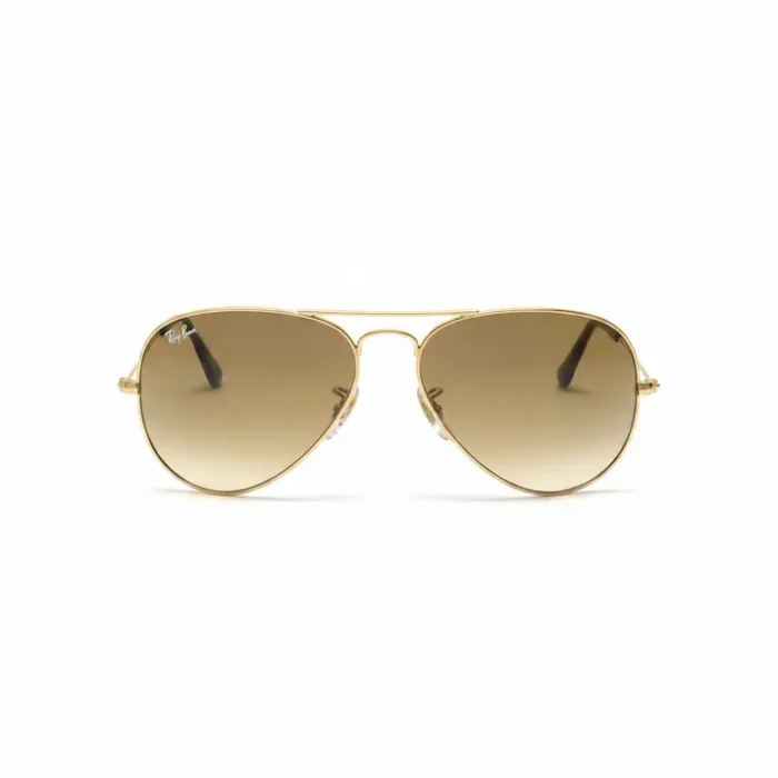 Lunette de soleil homme Ray Ban maroc aviateur Lunette de soleil homme Ray Ban maroc style aviateur, monture métal doré et verres dégradés teintés avec logo blanc.