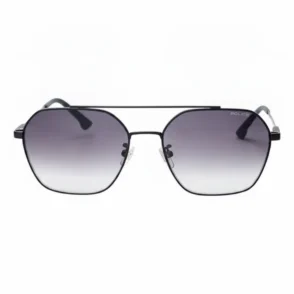 Lunette de soleil marque Police à verres dégradés, monture métallique avec barre supérieure et plaquettes de nez transparentes.