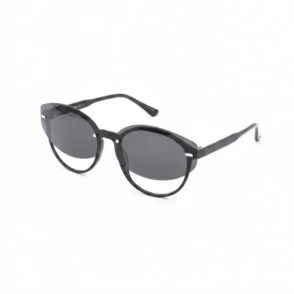 Lunette de vue avec clip solaire amovible, verres clairs et clip teinté fixé à l’avant par points d’attache.